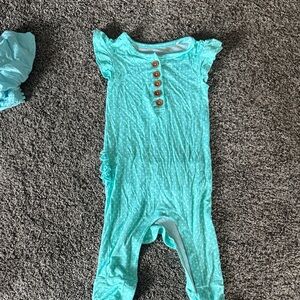 Posh Peanut Teal Polka Dot Romper
